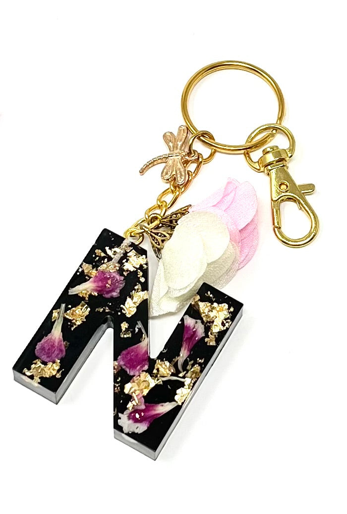 Alphabet Keyring in Black with Gold Flake