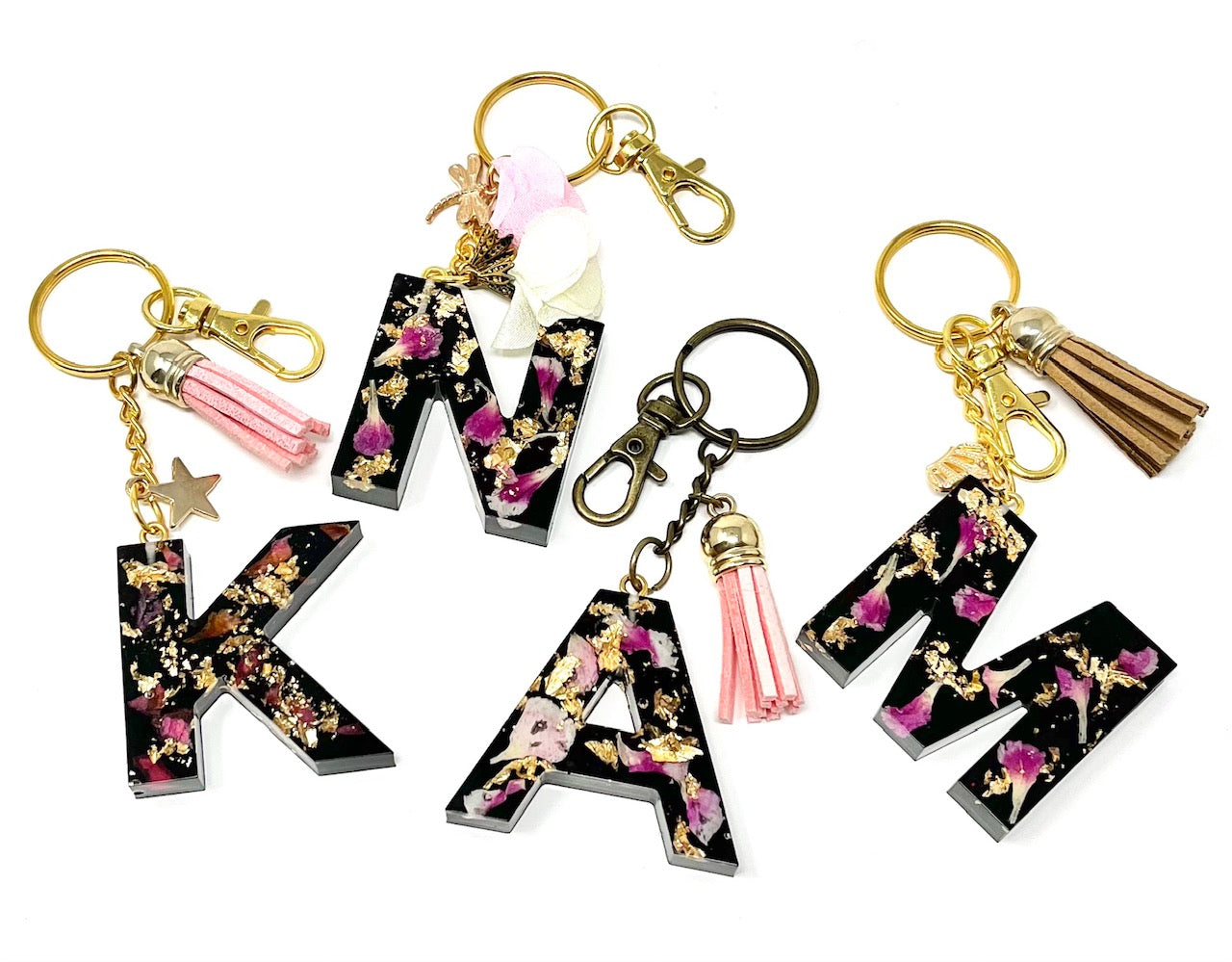 Alphabet Keyring in Black with Gold Flake