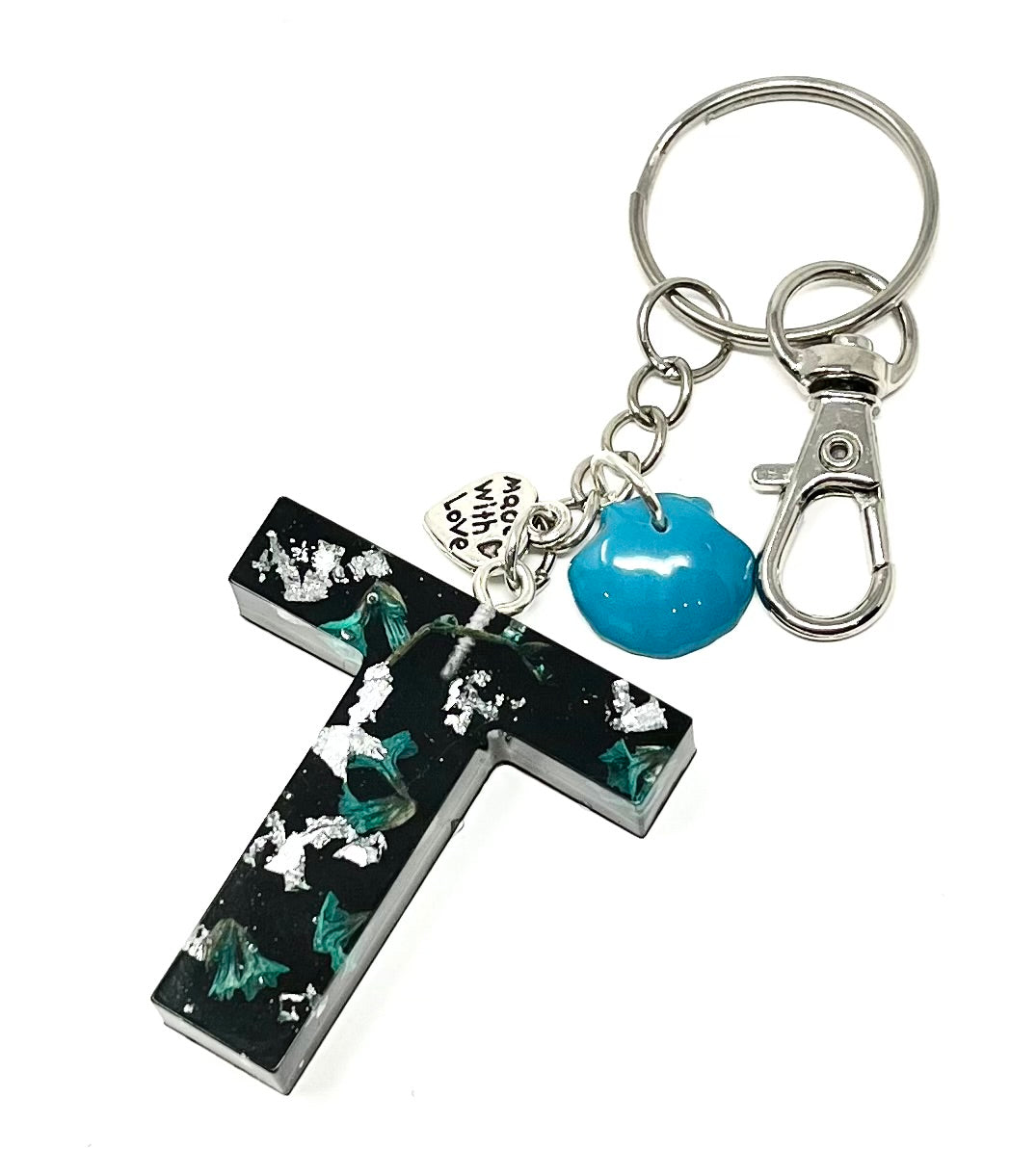Alphabet Keyring in Black with Silver Flake