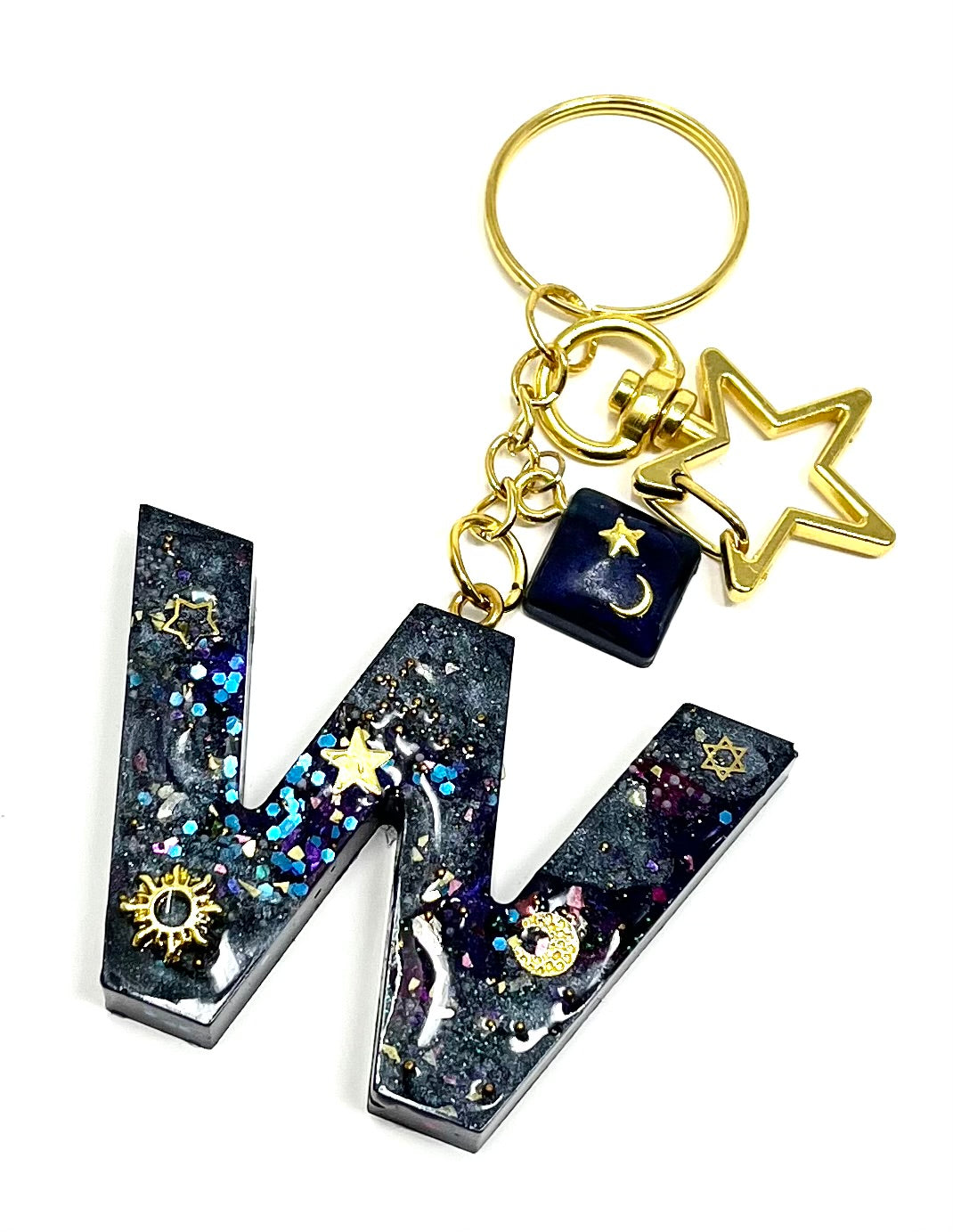 Deluxe Alphabet Keyring in Celestial Galaxy effect