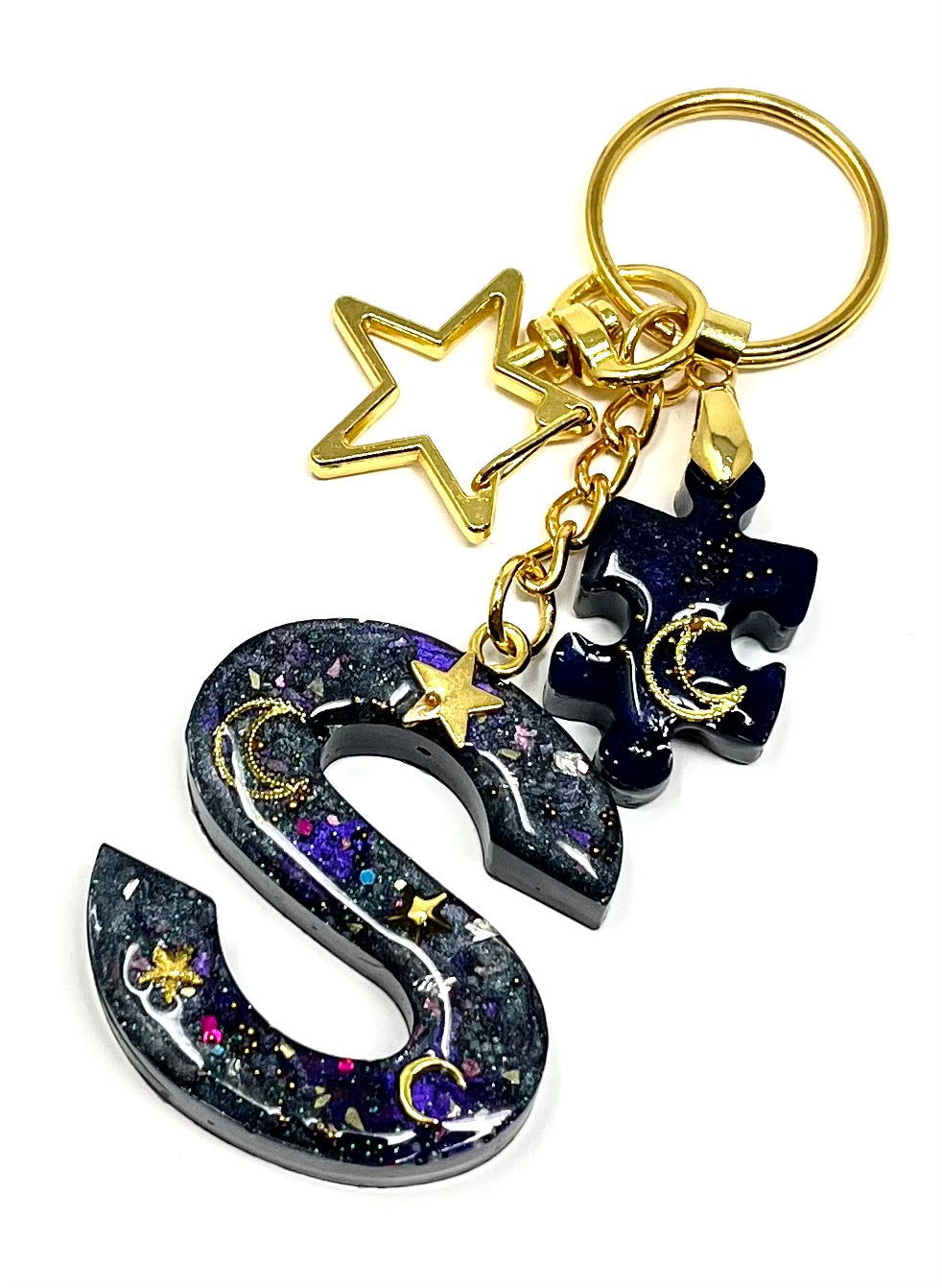 Deluxe Alphabet Keyring in Celestial Galaxy effect