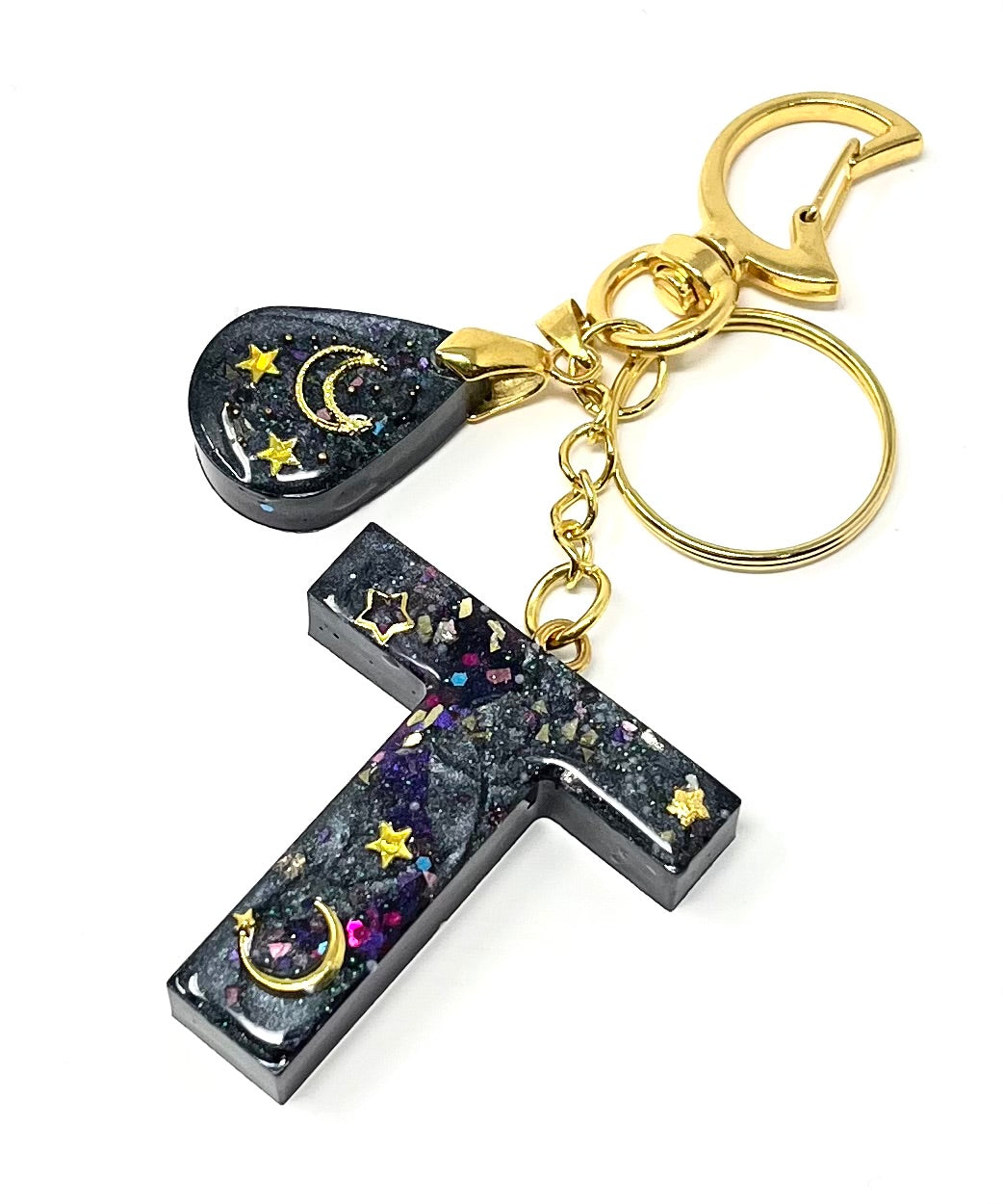 Deluxe Alphabet Keyring in Celestial Galaxy effect