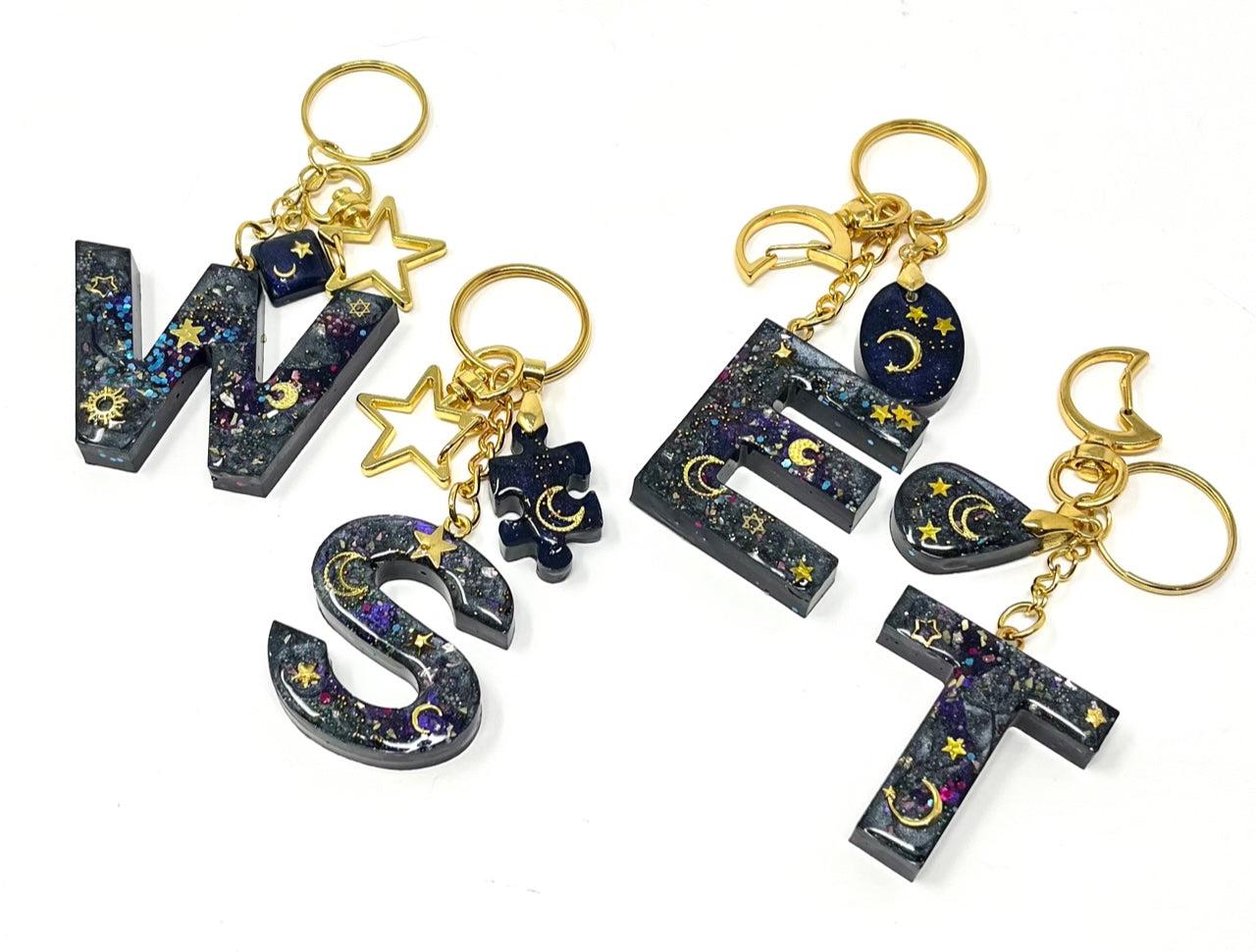 Deluxe Alphabet Keyring in Celestial Galaxy effect
