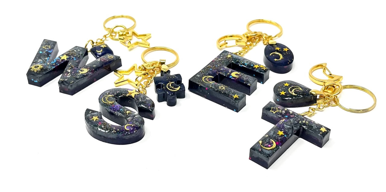 Deluxe Alphabet Keyring in Celestial Galaxy effect