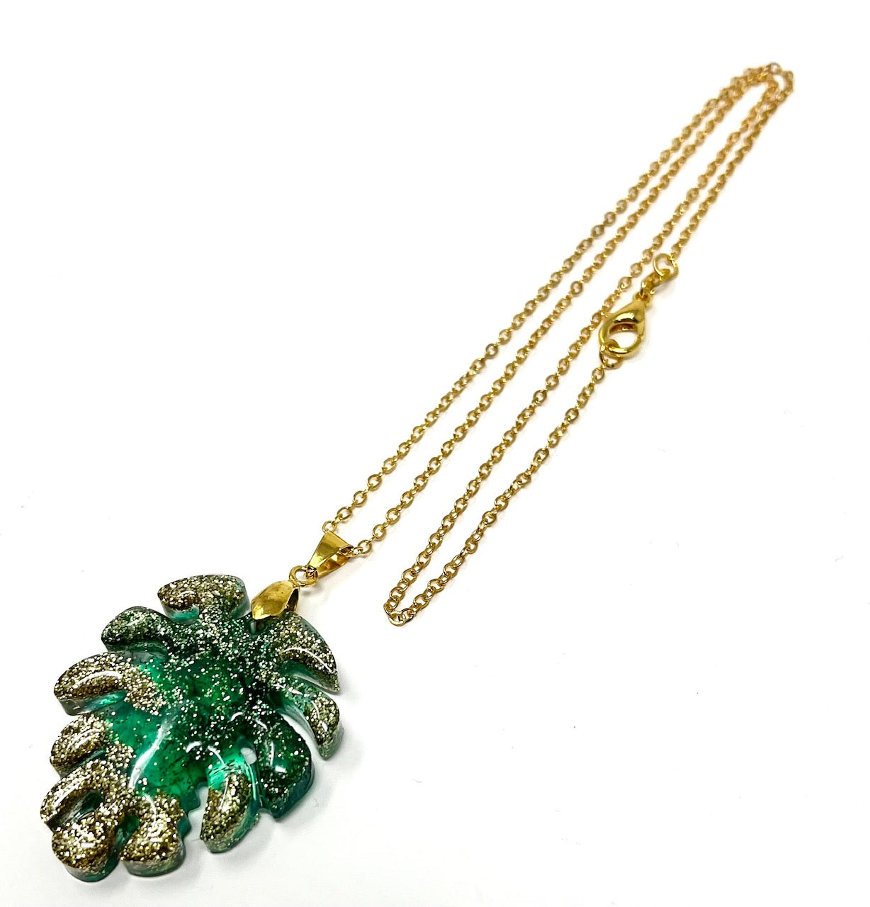 Green and Gold Monstera Leaf Necklace