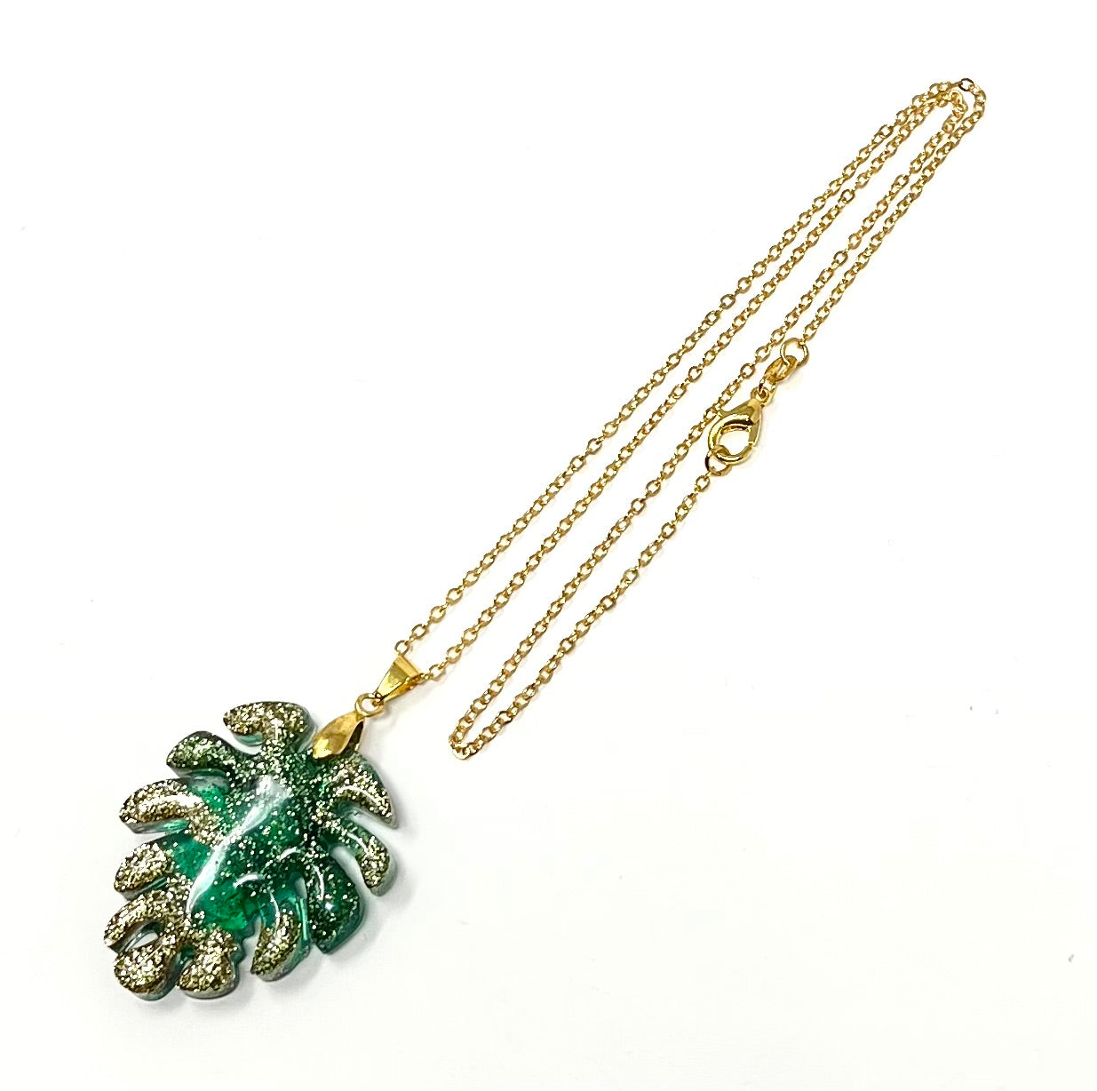 Green and Gold Monstera Leaf Necklace