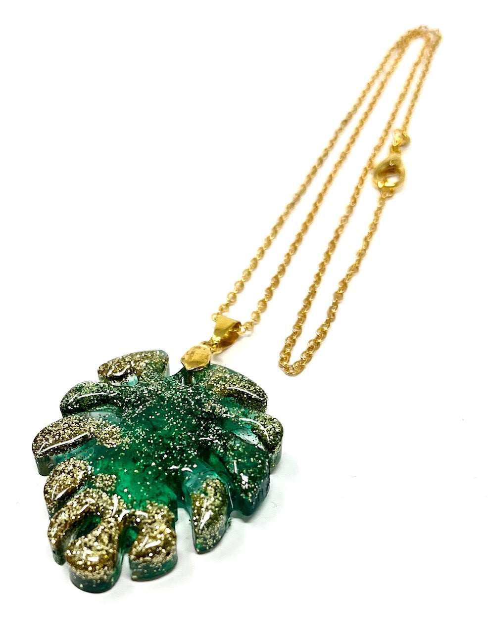 Green and Gold Monstera Leaf Necklace