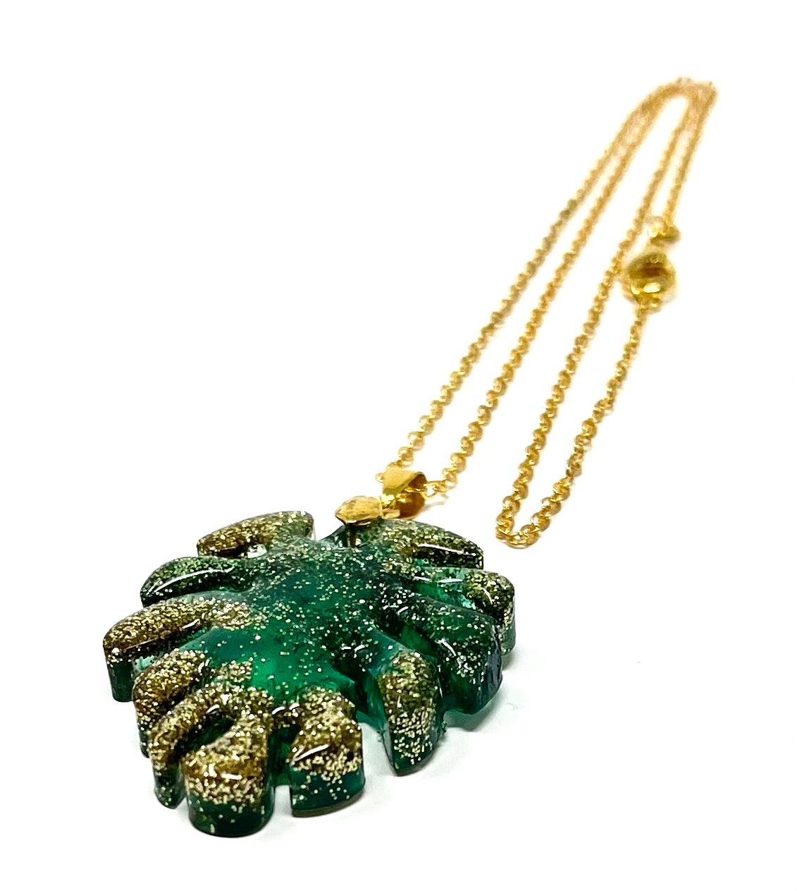 Green and Gold Monstera Leaf Necklace