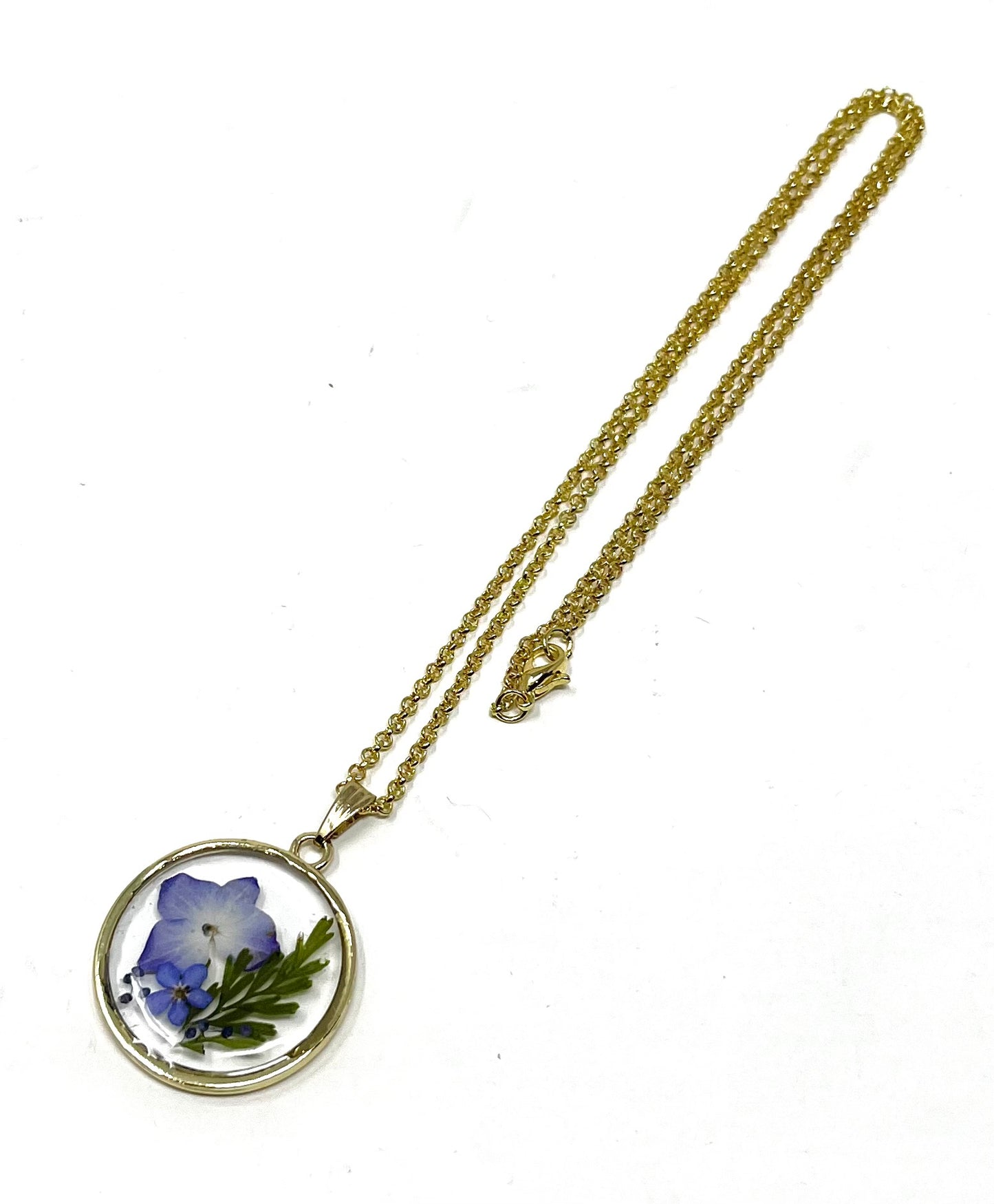 Hand Pressed Hydrangea and Forget-Me-Knot Necklace