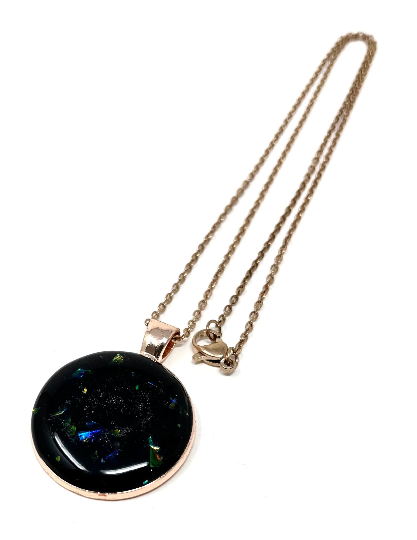 Resin Black Opal Rose Gold Coloured Necklace