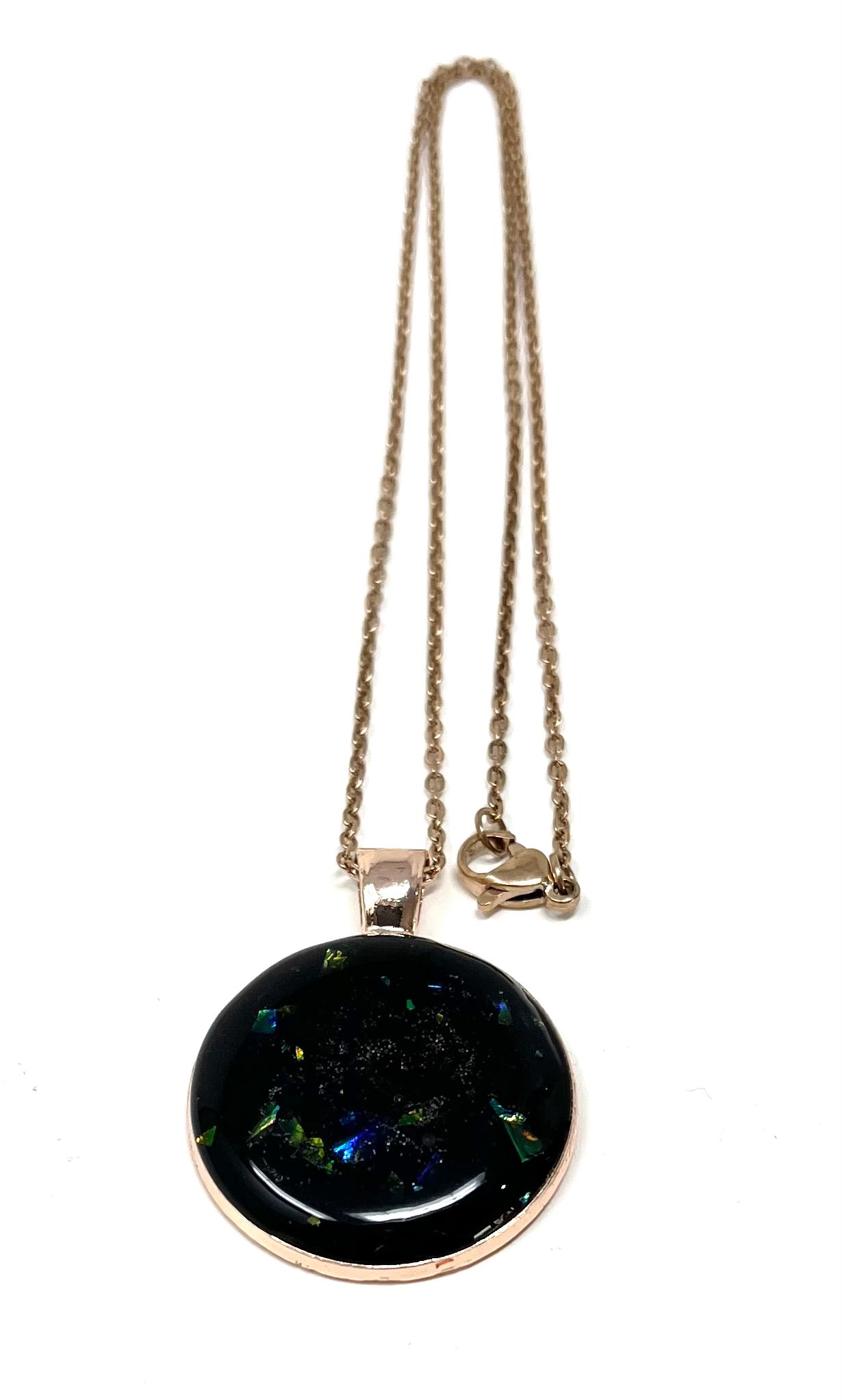 Resin Black Opal Rose Gold Coloured Necklace