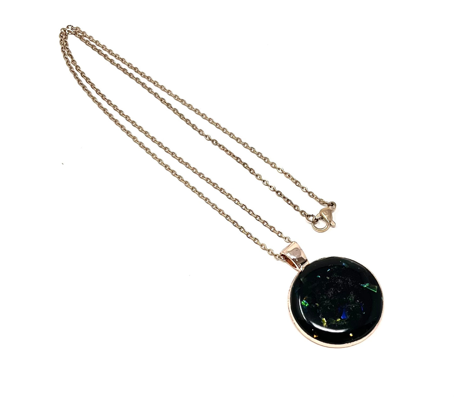 Resin Black Opal Rose Gold Coloured Necklace