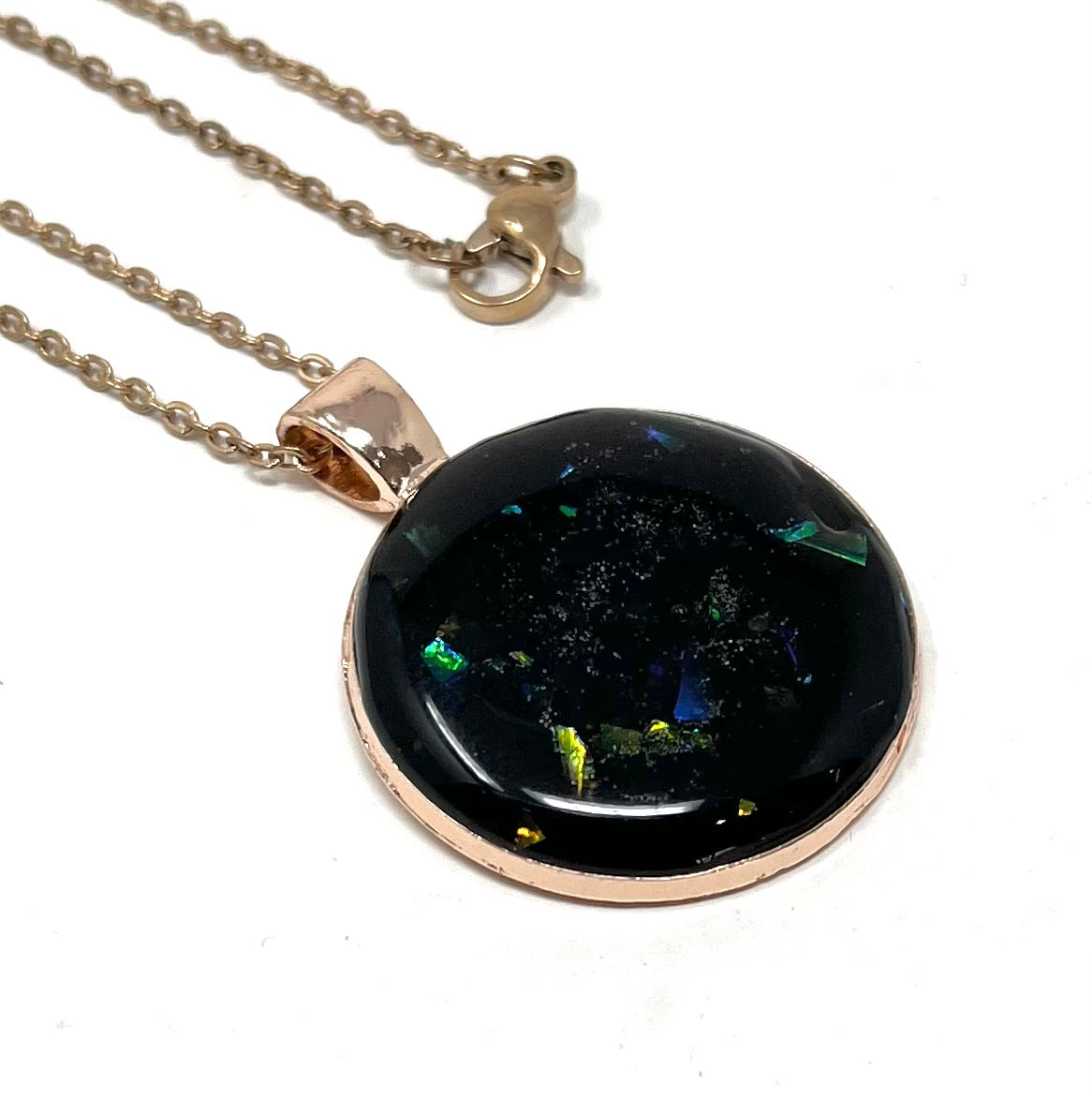 Resin Black Opal Rose Gold Coloured Necklace