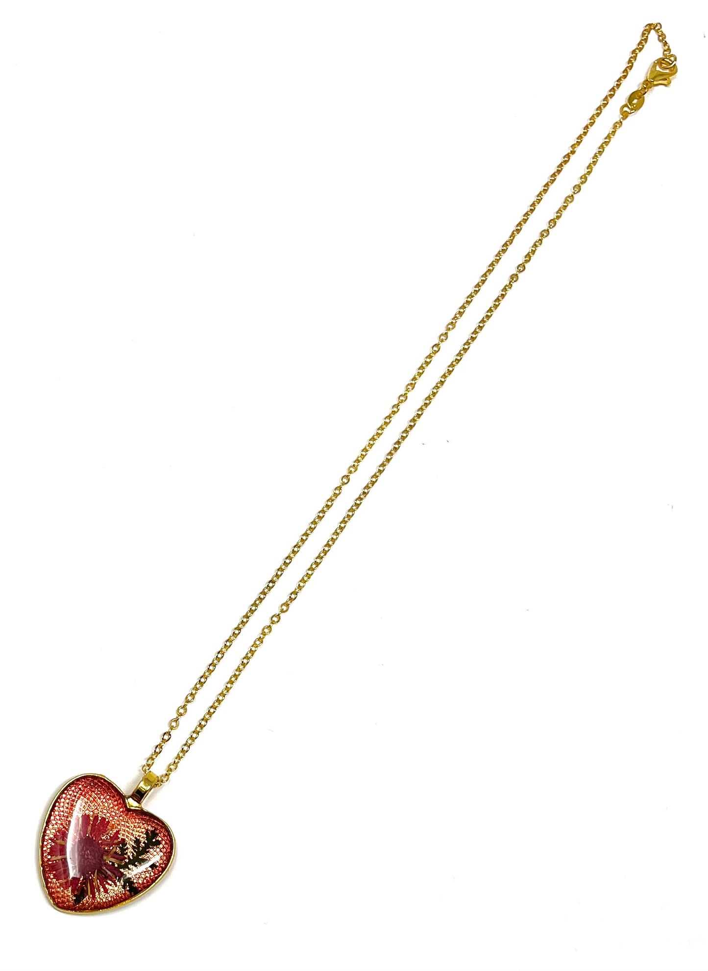 Heart Shaped Pink pendant with pressed flowers