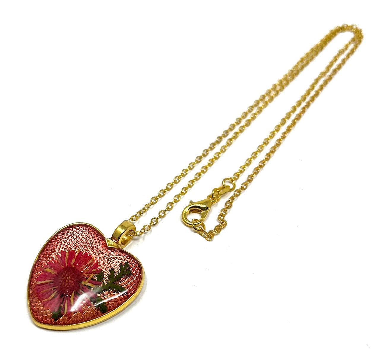 Heart Shaped Pink pendant with pressed flowers