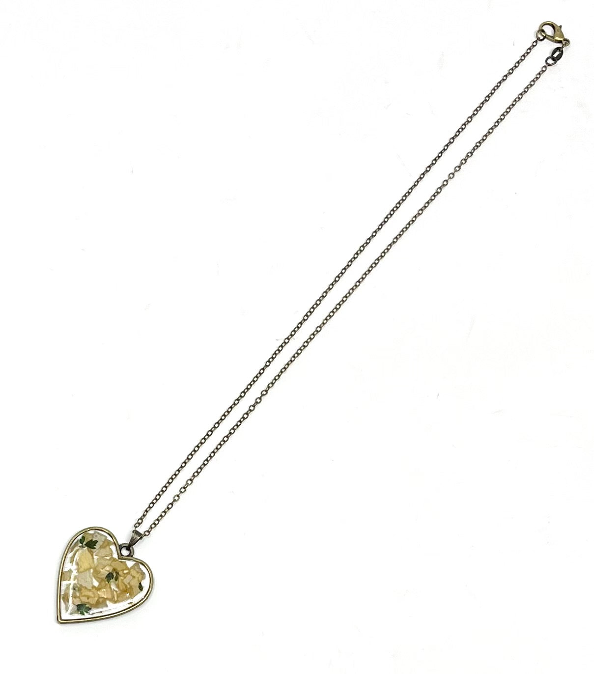 Pressed Rose Petals Heart Shaped Bronze Necklace