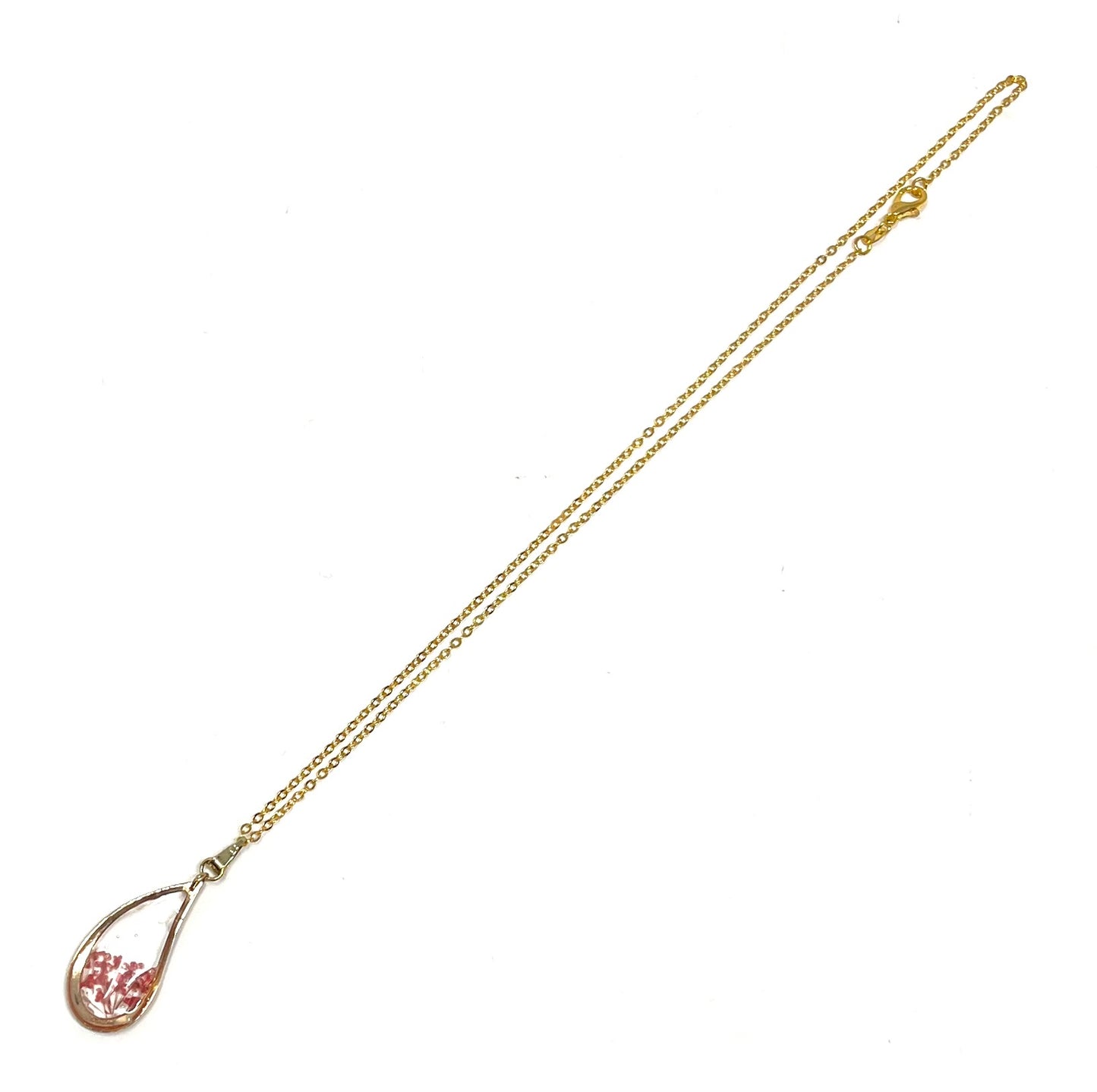 Teardrop Necklace with Red Hand Pressed Micro Flowers