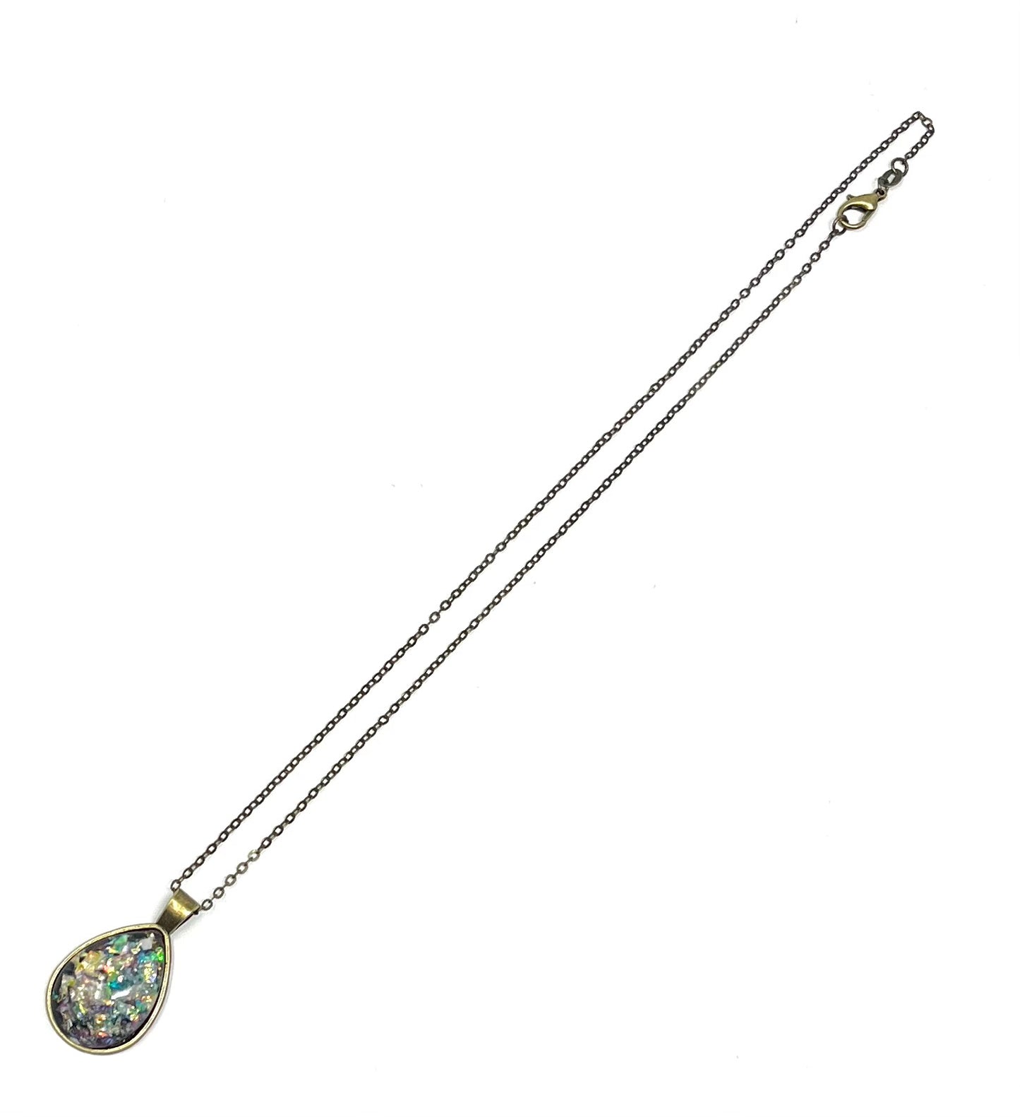 Opal Effect Bronze Teardrop Necklace