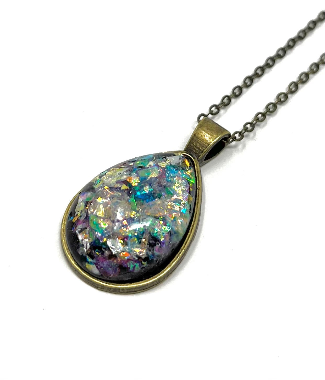 Opal Effect Bronze Teardrop Necklace