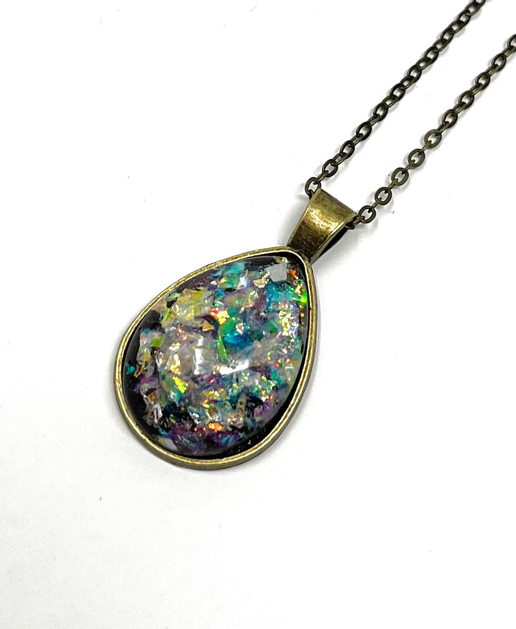 Opal Effect Bronze Teardrop Necklace