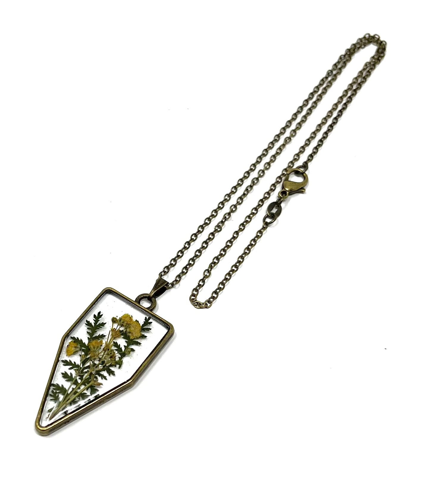 Bronze Necklace with Pressed Flowers and Ferns