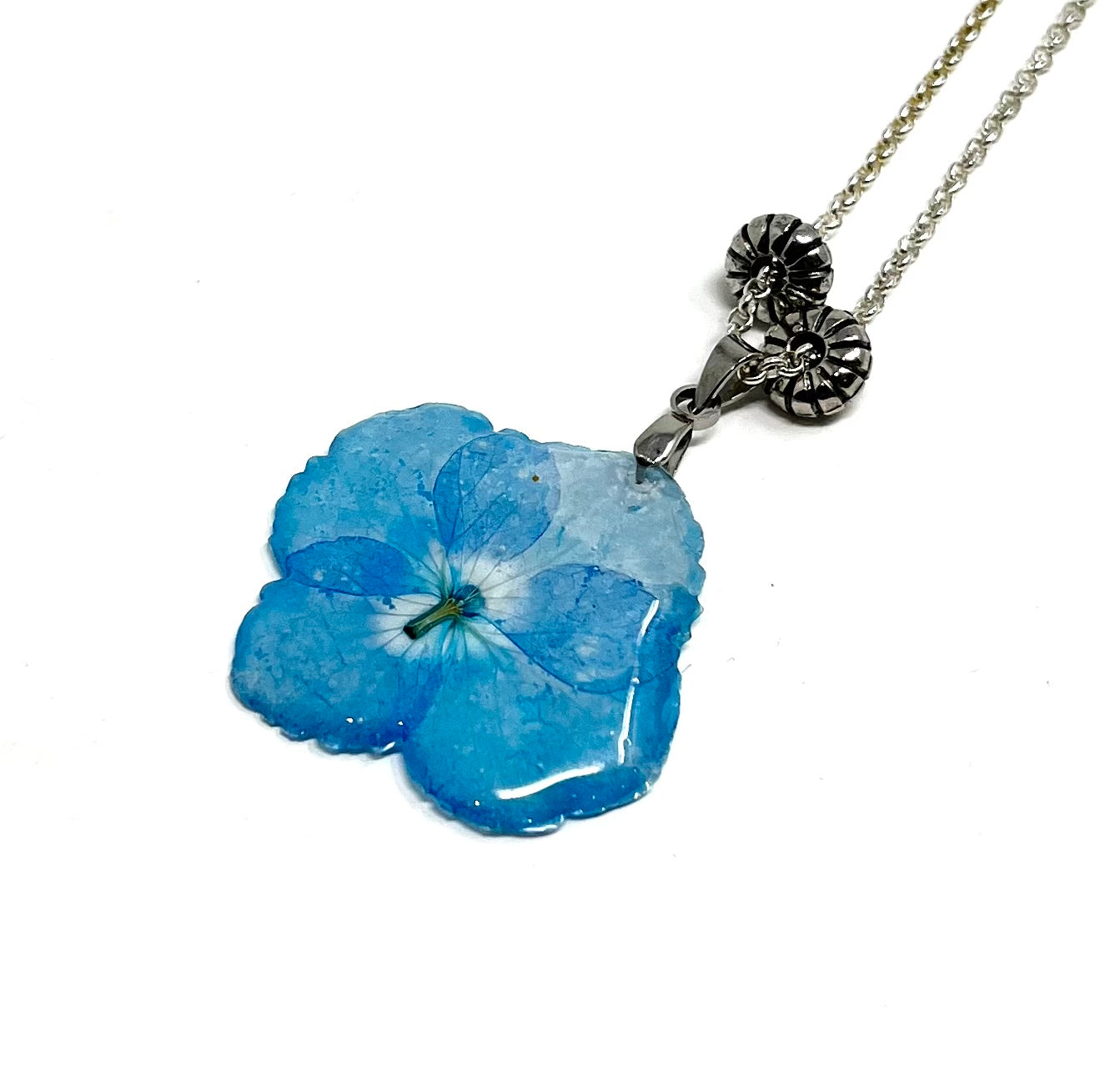 Encased Blue Hydrangea Necklace