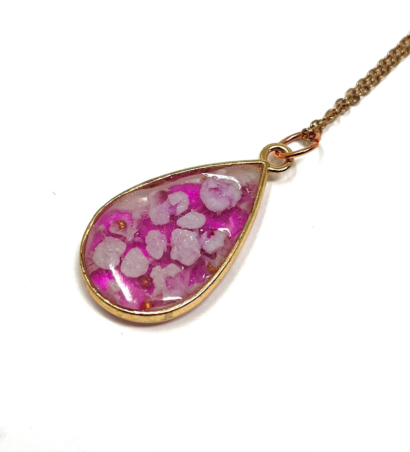 Teardrop Pink Geode Necklace