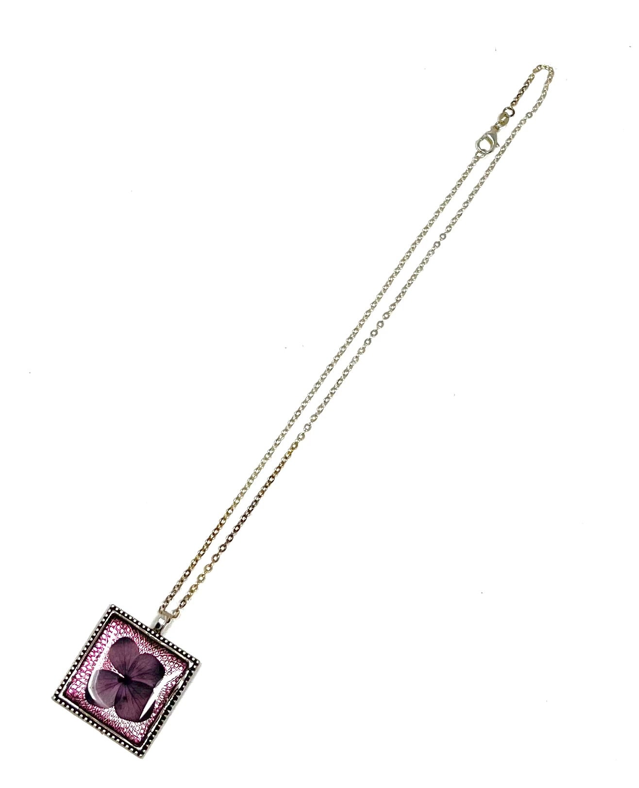A Hand Pressed Hydrangea Square Necklace