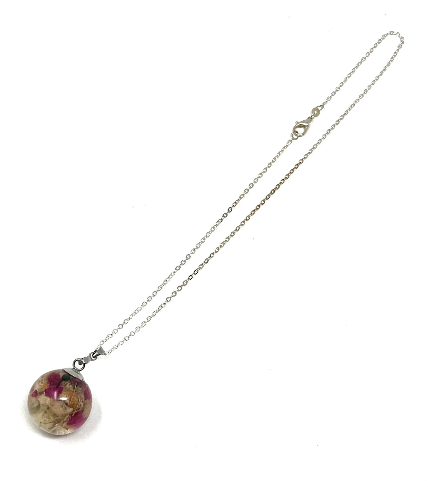 Sphere shaped Necklace with pressed micro flowers