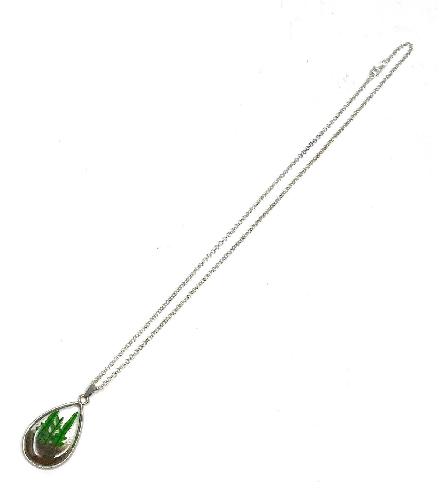 Teardrop Shaped Necklace with Hand Pressed Fern Fronds
