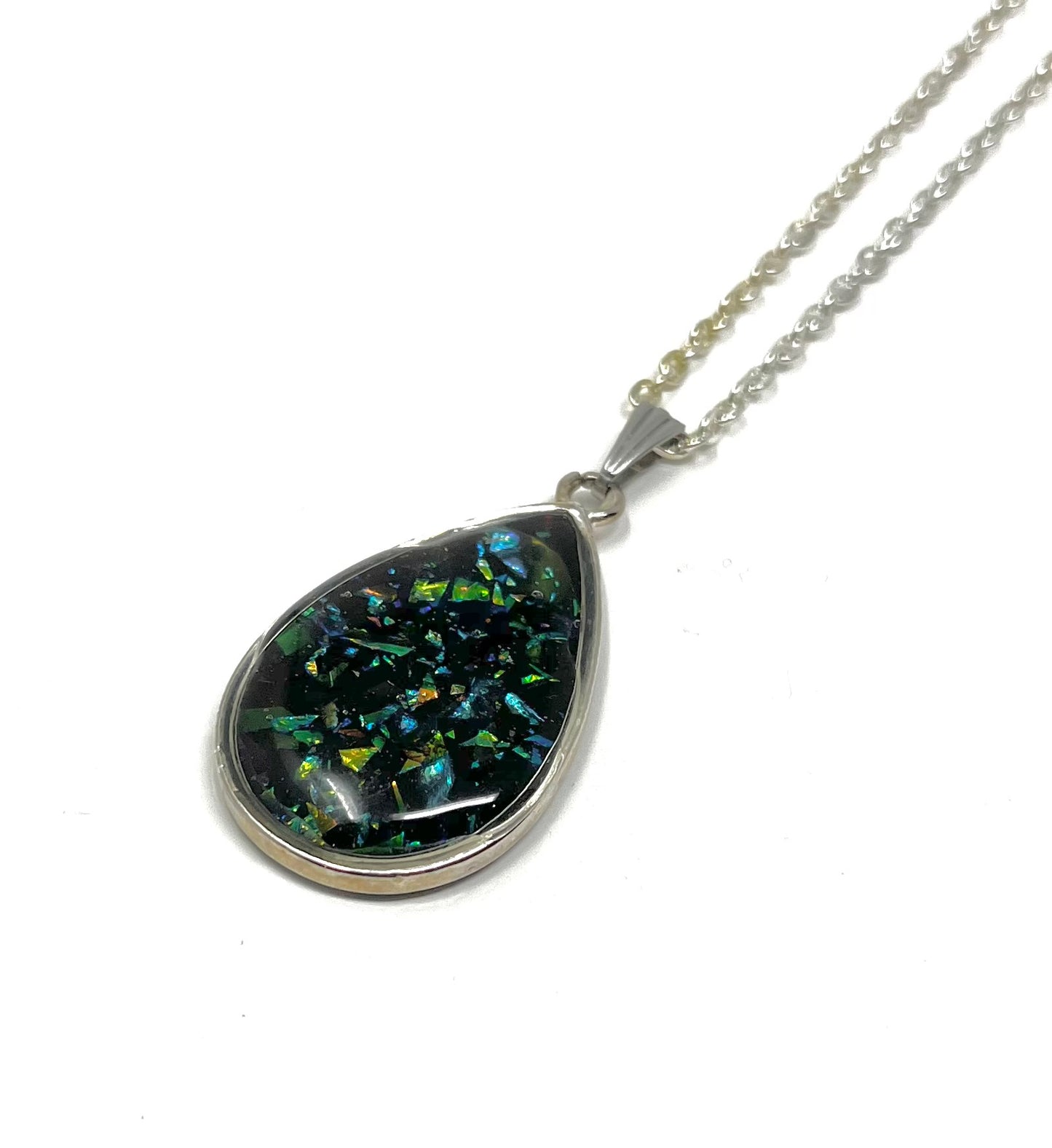 Teardrop Black Opal Effect Necklace