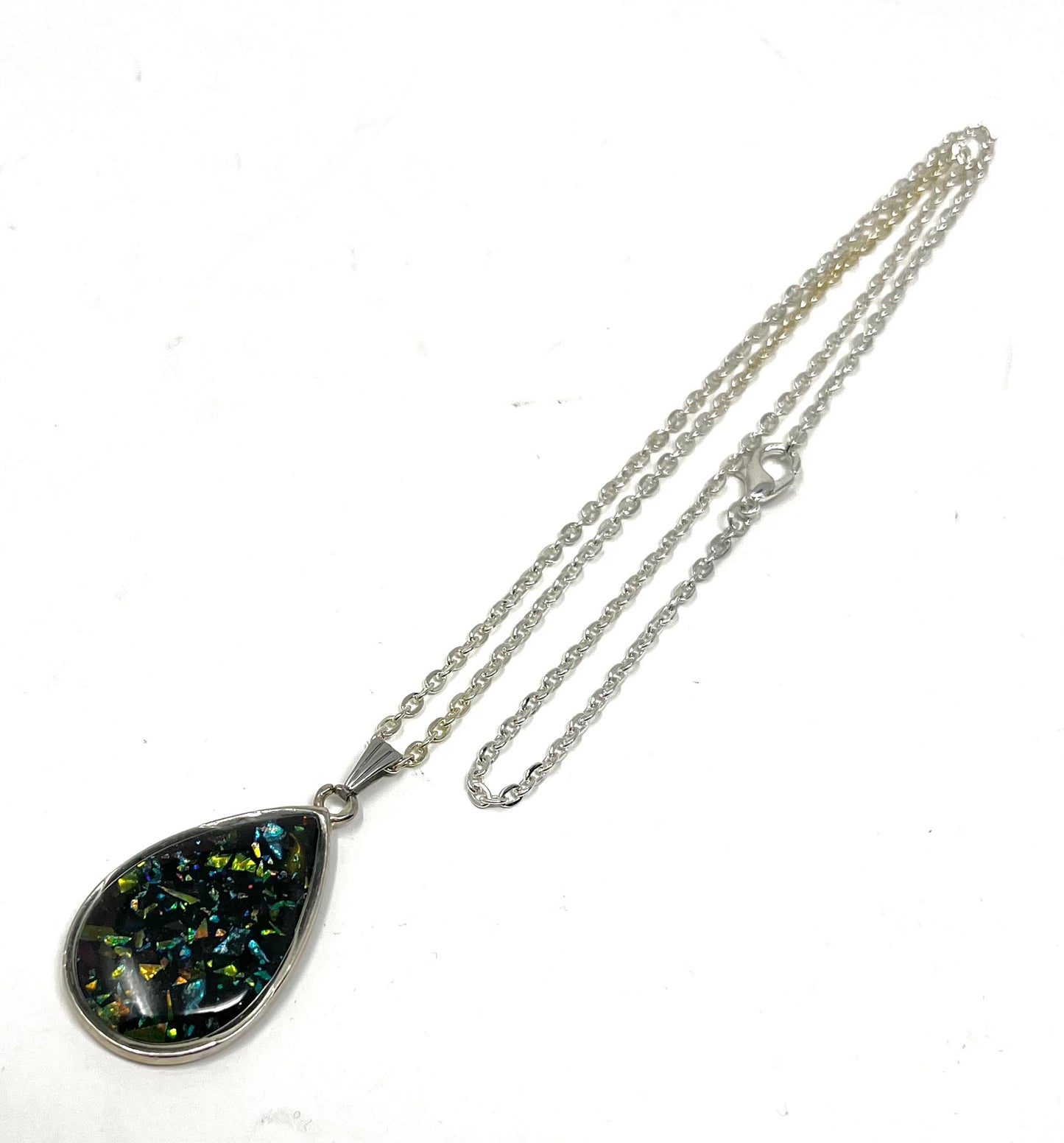 Teardrop Black Opal Effect Necklace
