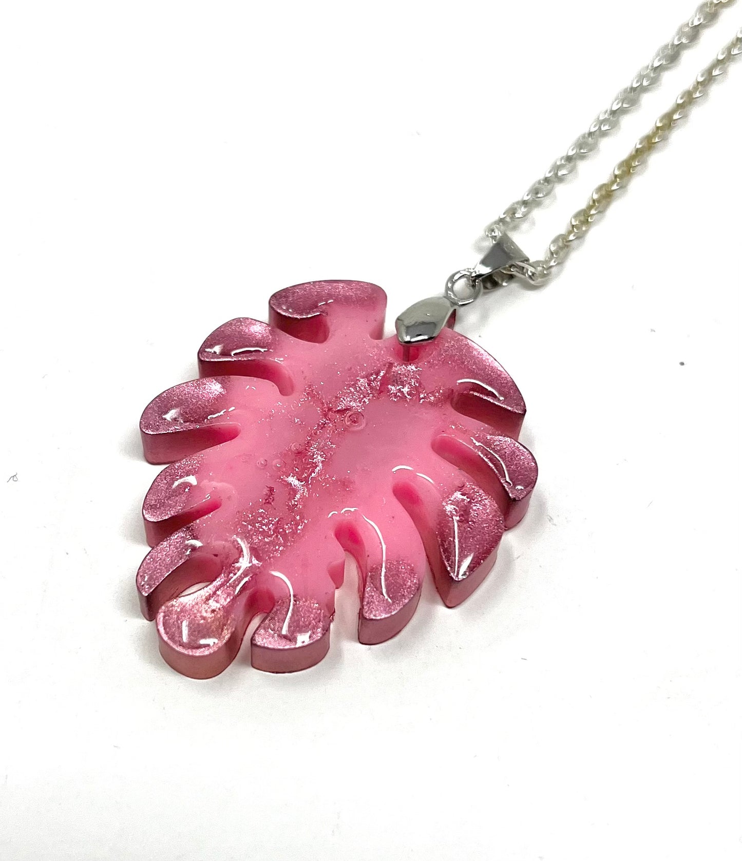 Pink and Gold Monstera Leaf Necklace