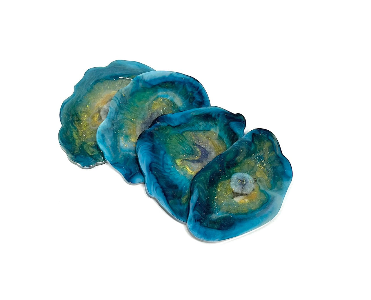 Blue Geode Resin Coasters, set of 4
