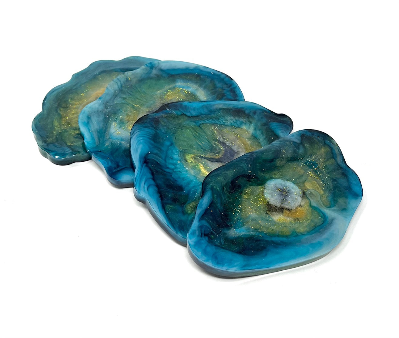 Blue Geode Resin Coasters, set of 4
