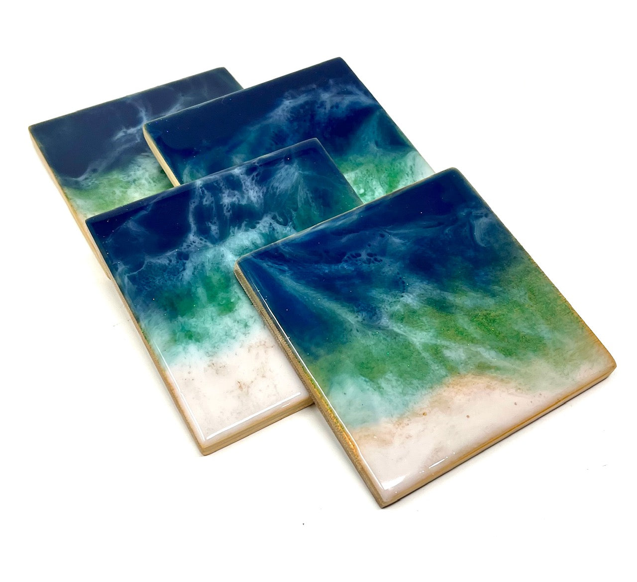 Wave Effect Bamboo Coasters, set of 4
