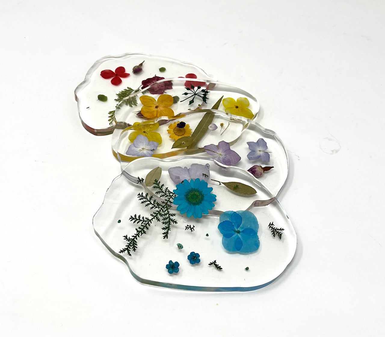 Spring Pressed Flowers Coasters, set of 4