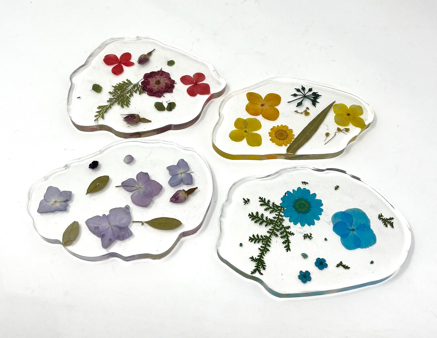 Spring Pressed Flowers Coasters, set of 4