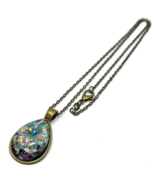 Opal Effect Bronze Teardrop Necklace